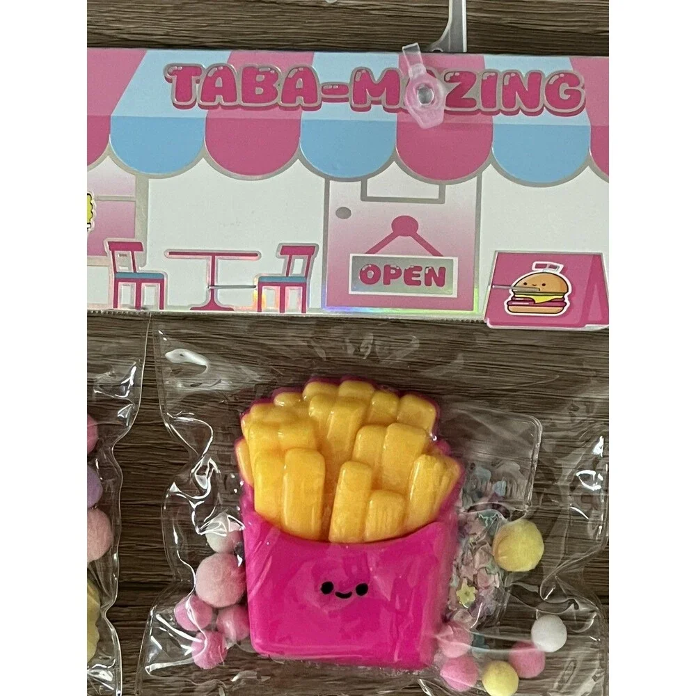 Taba-Mazing 3 Piece Slimey Squishy Toys; Croissant, Hamburger & French Fries New